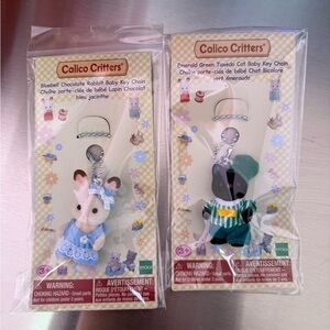 Bluebell Chocolate Rabbit Baby and Emerald Green Tuxedo Cat Baby Key Chains
